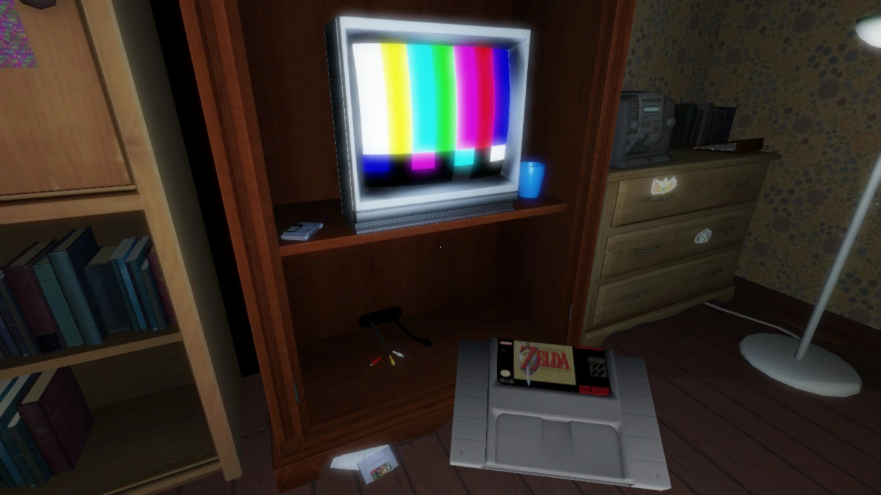 Prise d'écran du jeu Gone Home où l'on voit un vieux téléviseur CRT